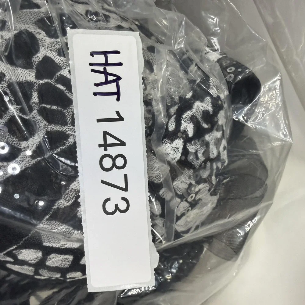NIGHT STUDIO Hat Cloche Womens Church Kentucky Derby Black Animal‎ Print Sequin